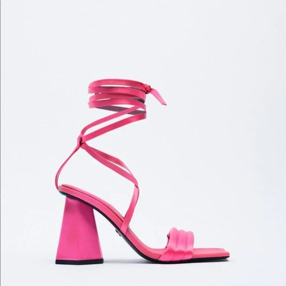Zara Geometric Heeled Satin Sandals